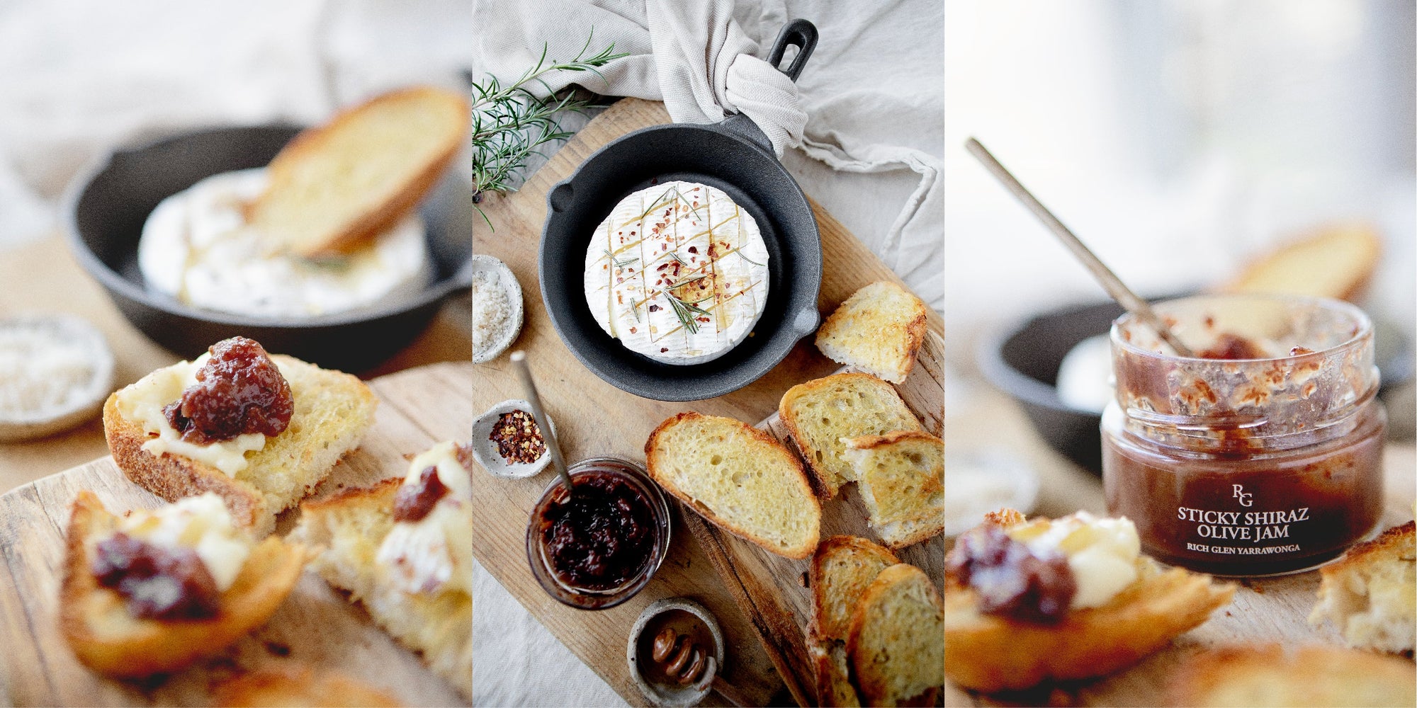 Warm baked Camembert with Sticky Shiraz Olive Jam