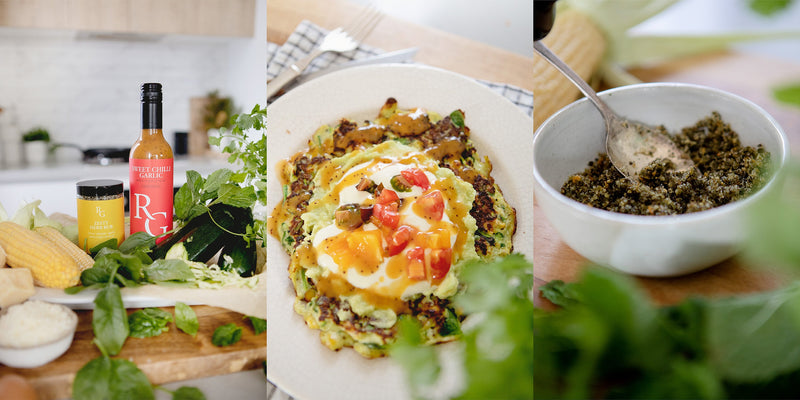 Corn & Zucchini Fritters with Sweet Chilli Garlic Dressing