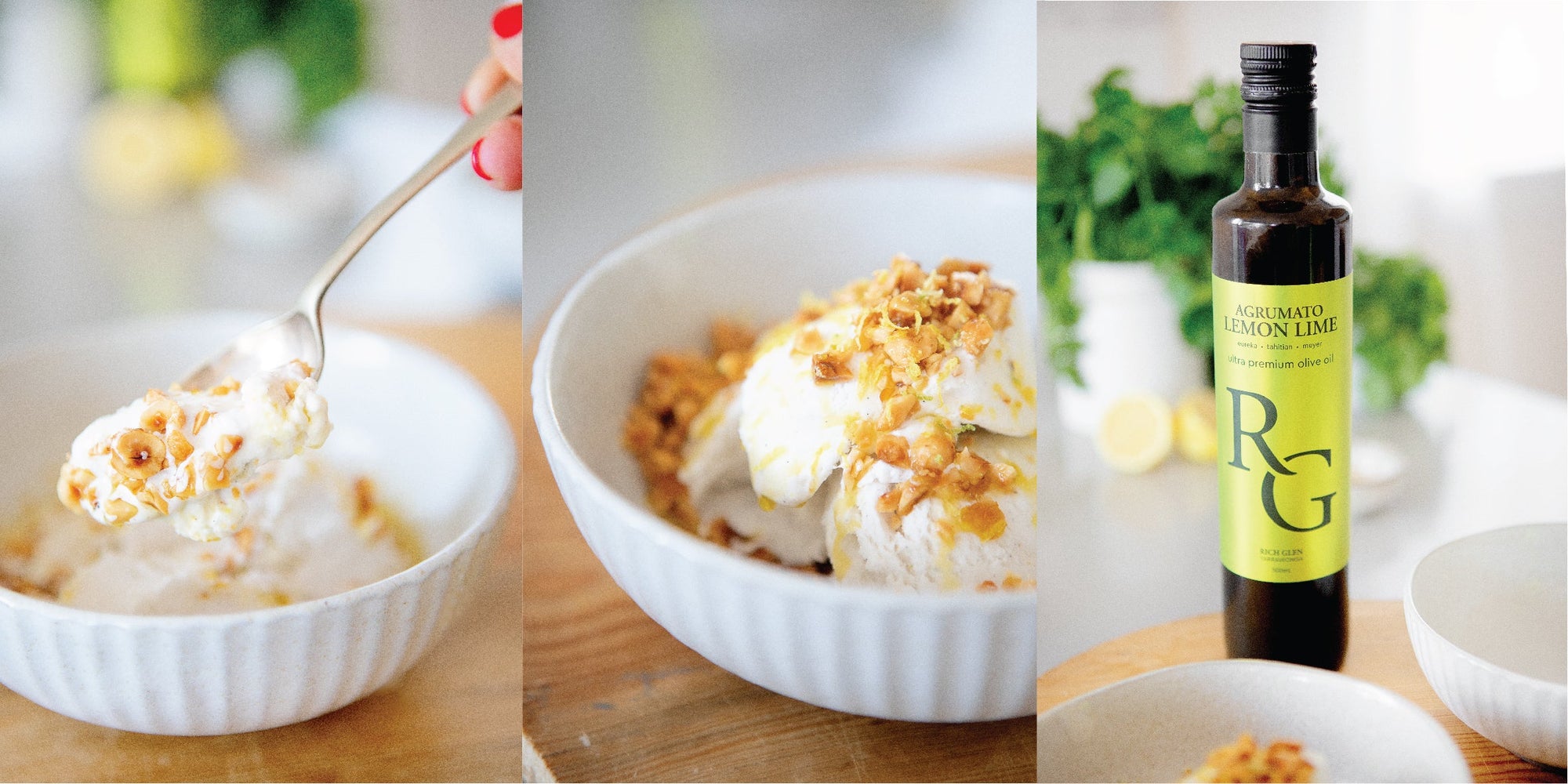Lemon Maple Sticky Hazelnuts With Coconut Ice Cream